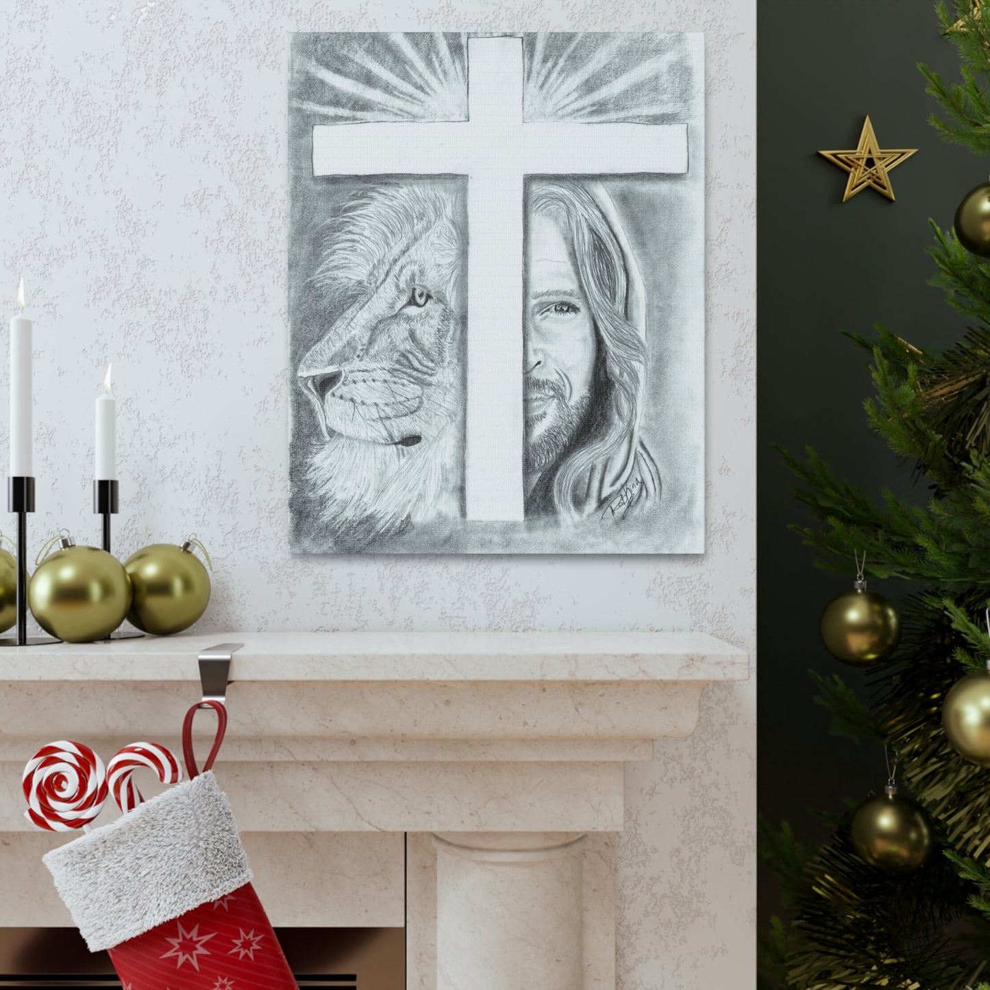 Lion Cross Jesus  - Canvas Gallery Wraps
