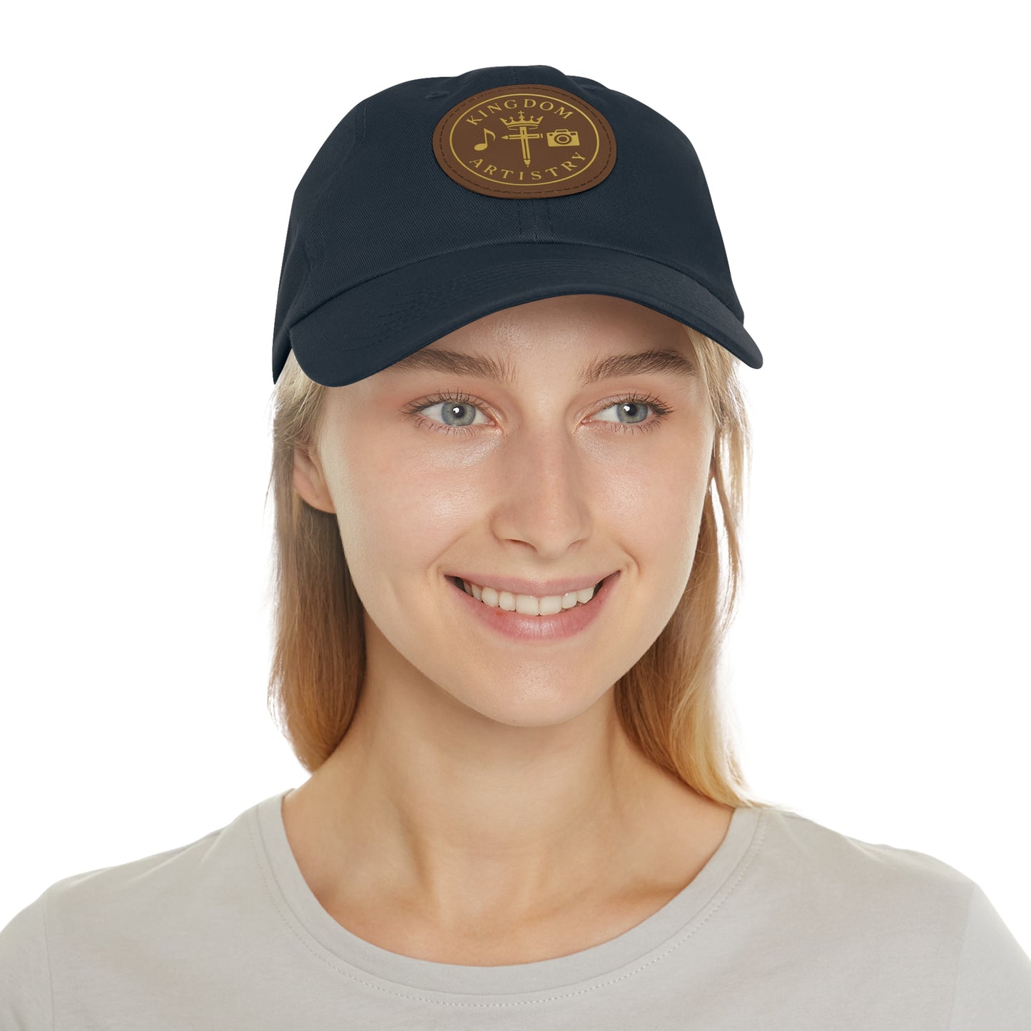 Kingdom Artistry Leather Patch Dad Hat — Christian Music & Worship Emblem
