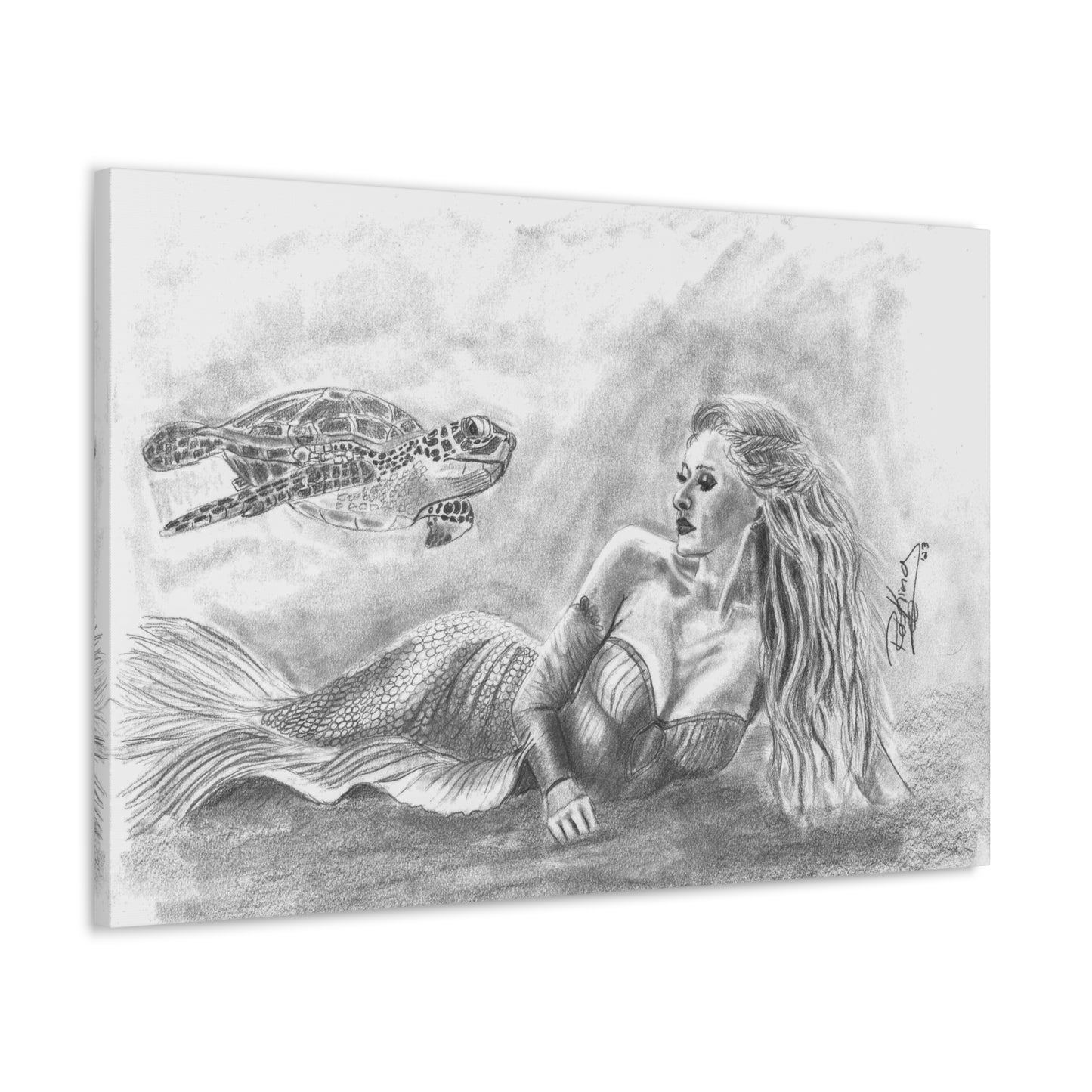 Mermaid and Sea Turtle  - Canvas Gallery Wraps