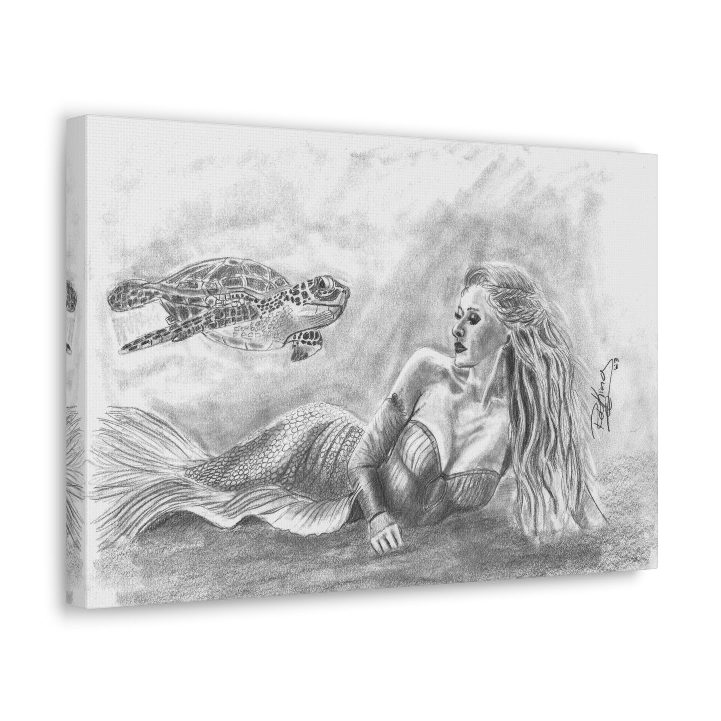 Mermaid and Sea Turtle  - Canvas Gallery Wraps