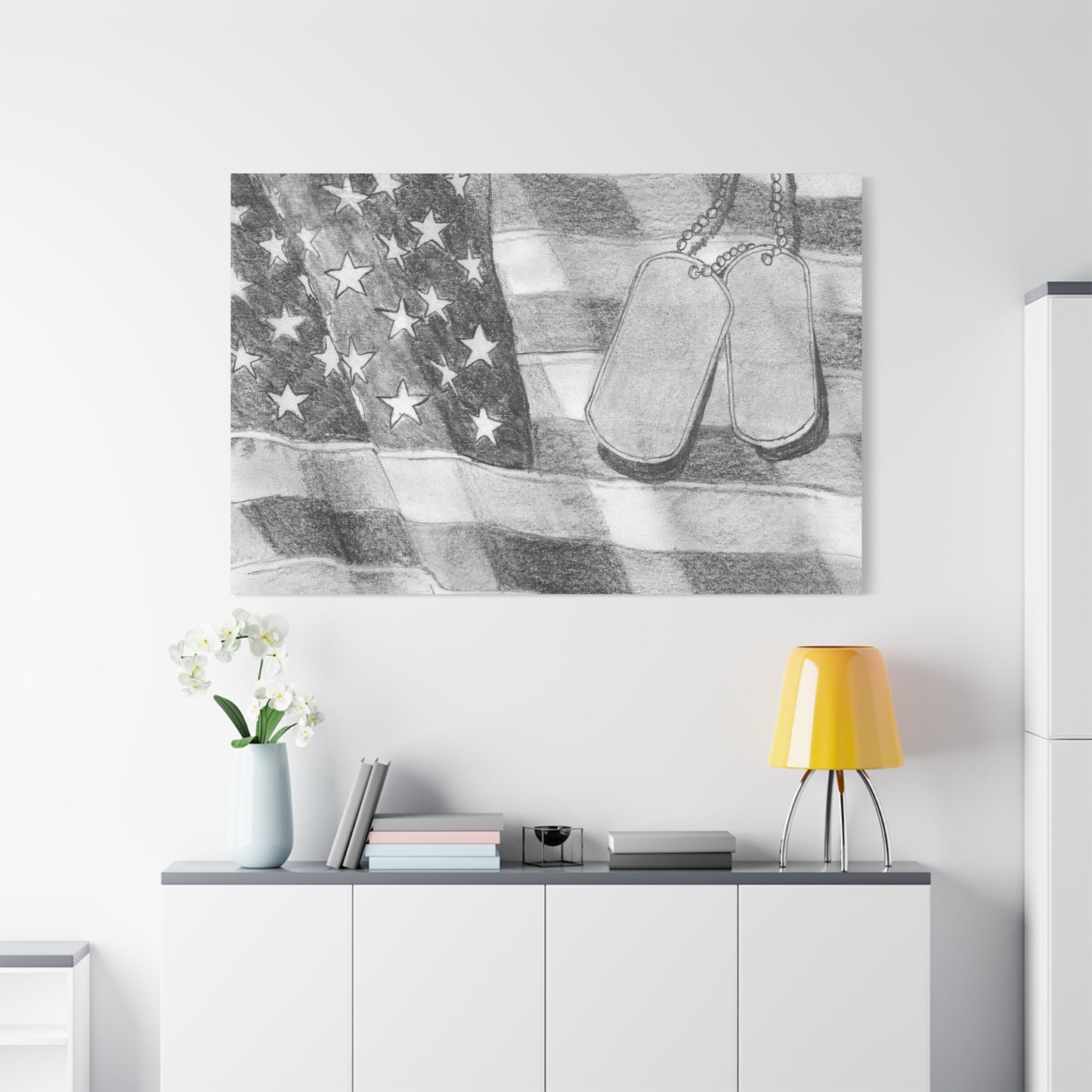 Flag with Dog Tags - Canvas Gallery Wrap
