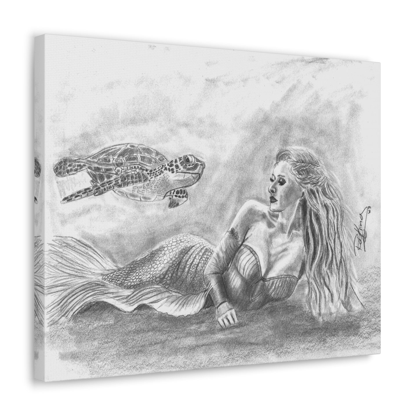Mermaid and Sea Turtle  - Canvas Gallery Wraps